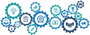 Selection of cogs with different business symbols inside