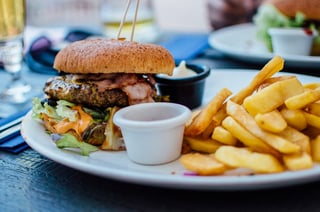 Burger and chips meal